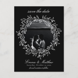 Schwarzer Botanischer Gotischer Kranz Save-the-Dat Postkarte