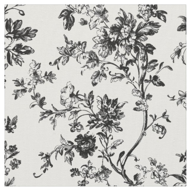 Schwarzer botanischer Zweig-Toile Stoff (Nahaufnahme)