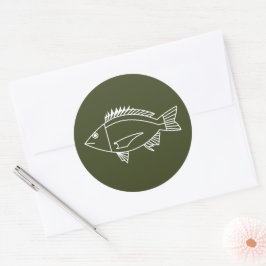 Schwarzer Bregenfisch in Weiß auf Khaki Green Runder Aufkleber