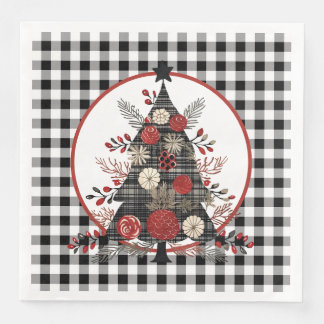 Schwarzer Büffel-Karo-Weihnachten Serviette