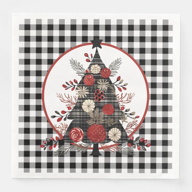 Schwarzer Büffel-Karo-Weihnachten Serviette (Vorderseite)