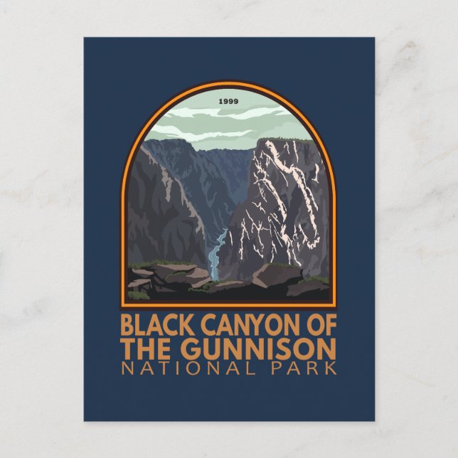 Schwarzer Canyon des Vintagen Gunnison-Emblems Postkarte (Vorderseite)