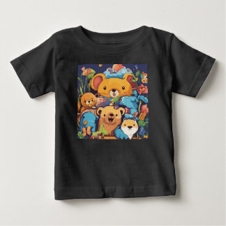 Schwarzer Cartoon Tierischer T - Shirt - Bär, Maus