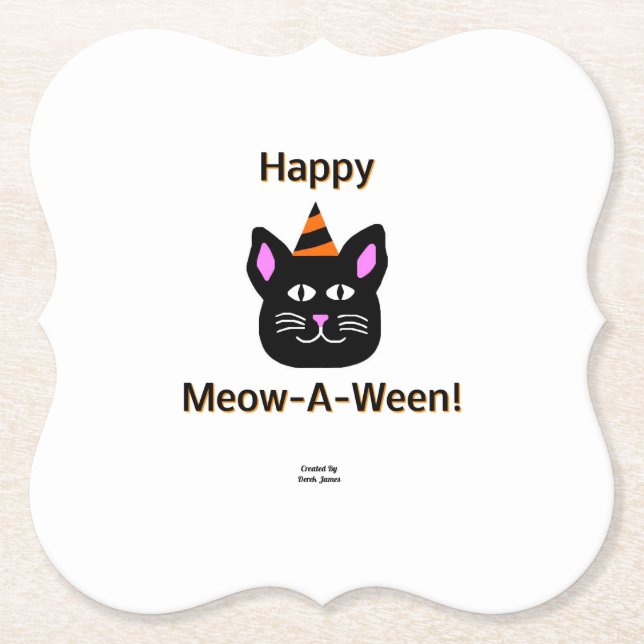 Schwarzer Cat Meow-A Ween Bracket Paper Untersetze Untersetzer (Vorderseite)