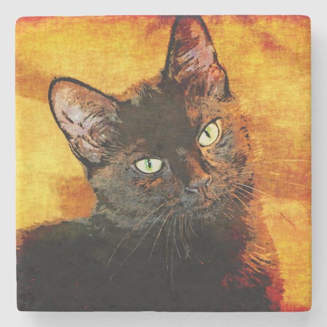SCHWARZER CAT-OLIVE STEINUNTERSETZER (Vorderseite)