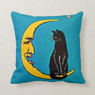 SCHWARZER CAT U. SICHELFÖRMIGES MOND-KISSEN KISSEN