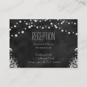 Schwarzer Chalkboard String Lights Empfang Umrandu Begleitkarte