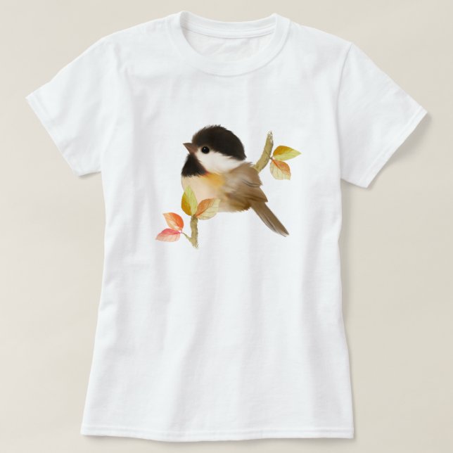 Schwarzer Chickadee Bird T-Shirt (Design vorne)