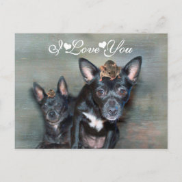 Schwarzer Chihuahua Hund mit Maus I Liebe You Postkarte