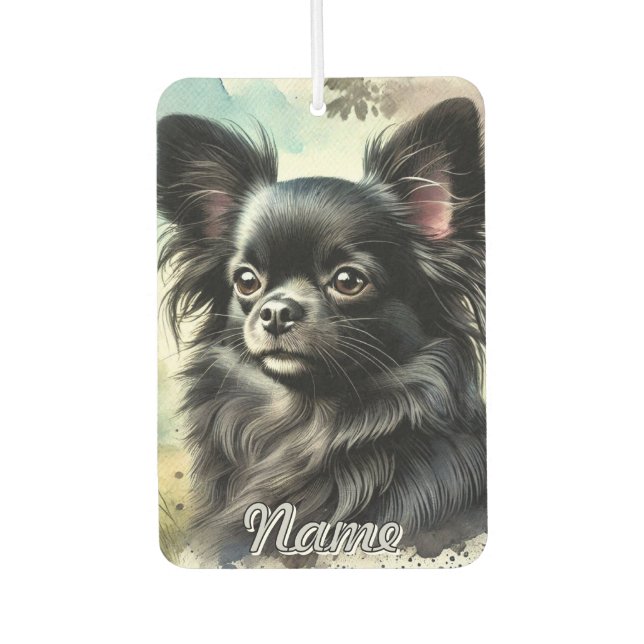 Schwarzer Chihuahua in Wasserfarbe Autolufterfrischer (Vorderseite)