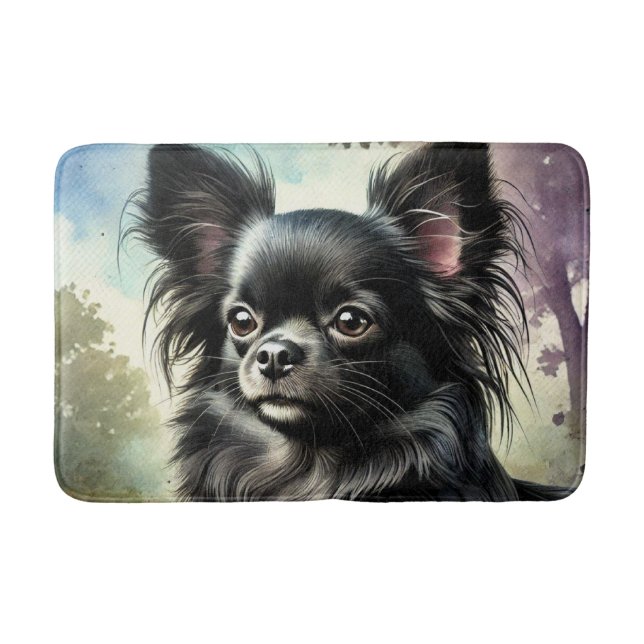 Schwarzer Chihuahua in Wasserfarbe Badematte (Vorderseite)