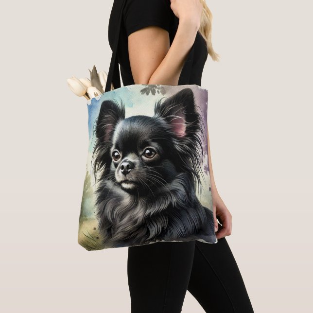 Schwarzer Chihuahua in Wasserfarbe Tasche (Von Nahem)