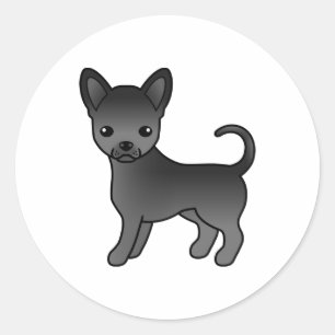 Schwarzer Chihuahua mit glattem Fell, süßer Cartoo Runder Aufkleber