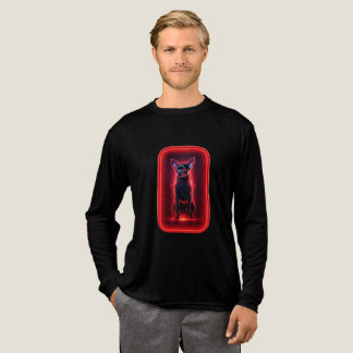 Schwarzer Chihuahua tanzt im neonroten Licht Tri-Blend Shirt