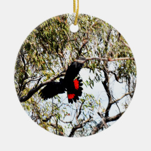 SCHWARZER COCKATOO IM FLUG QUEENSLAND AUSTRALIEN KERAMIKORNAMENT