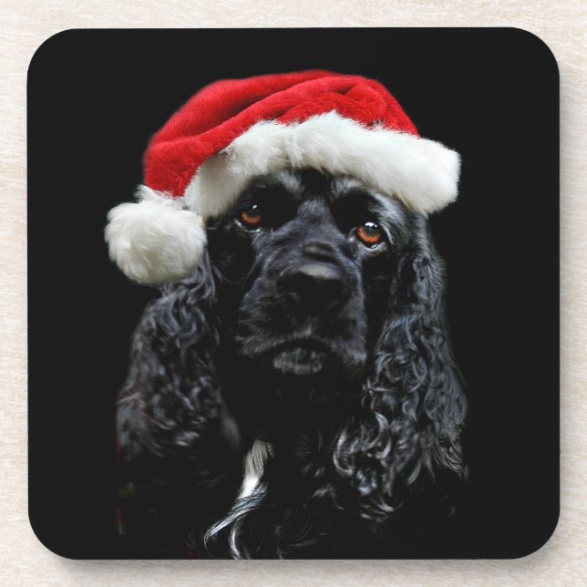 Schwarzer Cocker Spaniel Santa Untersetzer (Vorderseite)