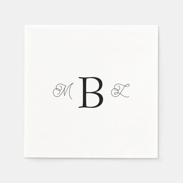 Schwarzer Combo-Schriftart Monogram White Wedding  Serviette (Vorderseite)