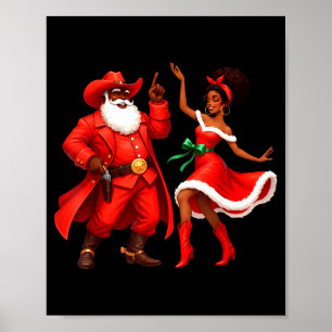 Schwarzer Cowboy und Santa-Cowgirl-Weihnachtsweste Poster