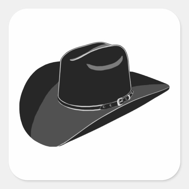 Schwarzer Cowboyhut Quadratischer Aufkleber (Vorderseite)