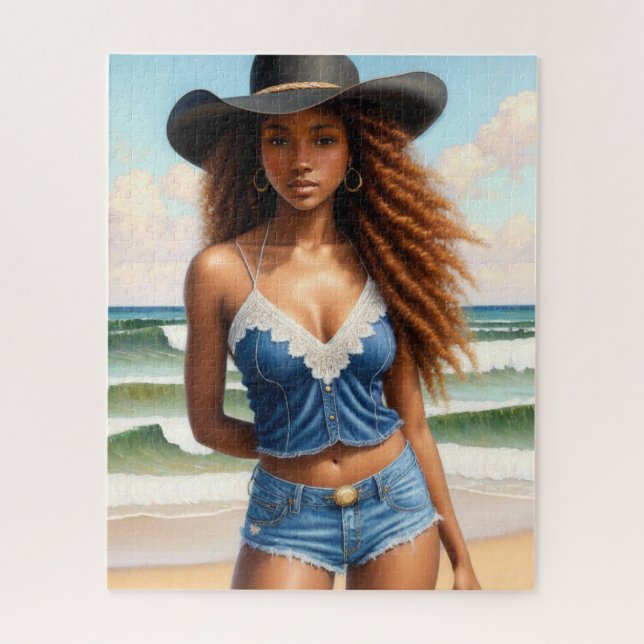 Schwarzer Cowgirl Kupfer Haar Strand (Vertikal)