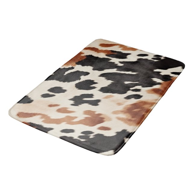 Schwarzer Creme Brown Cowhide Badematte (Schrägansicht)