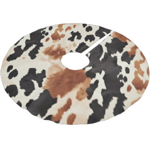 Schwarzer Creme Brown Cowhide Polyester Weihnachtsbaumdecke