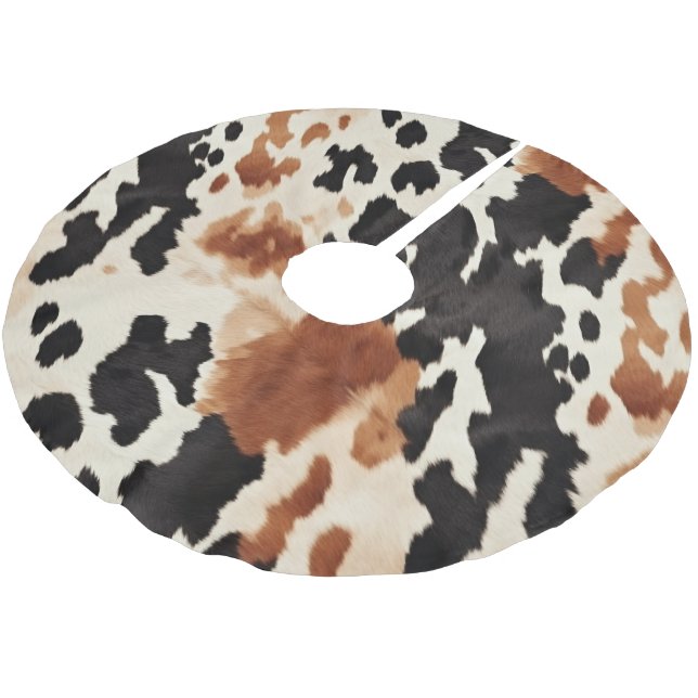 Schwarzer Creme Brown Cowhide Polyester Weihnachtsbaumdecke (Schrägansicht)