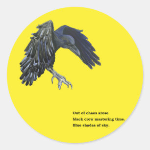 Schwarzer Crow & Haiku-Illustration Runder Aufkleber