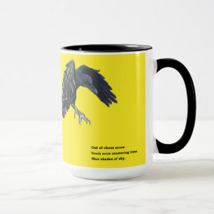 Schwarzer Crow & Haiku-Illustration Tasse
