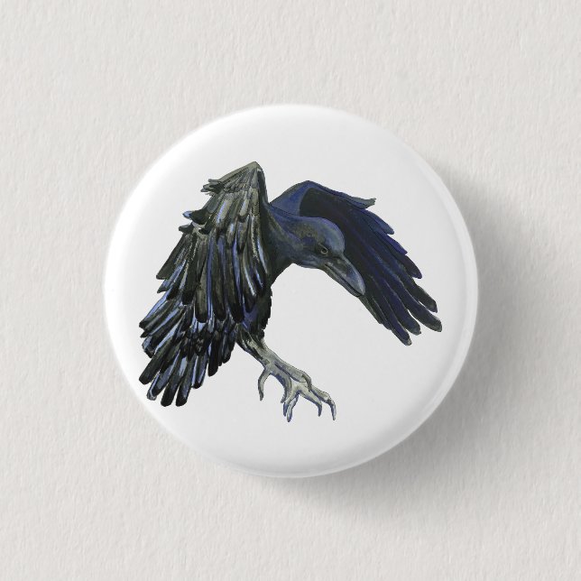 Schwarzer Crow Master of Time Illustration White Button (Vorderseite)