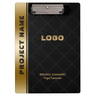 Schwarzer Damaskus Muster Gold Stripe Akzent Klemmbrett