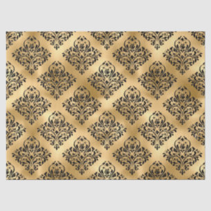 Schwarzer Damast auf Gold Decoupage Seidenpapier
