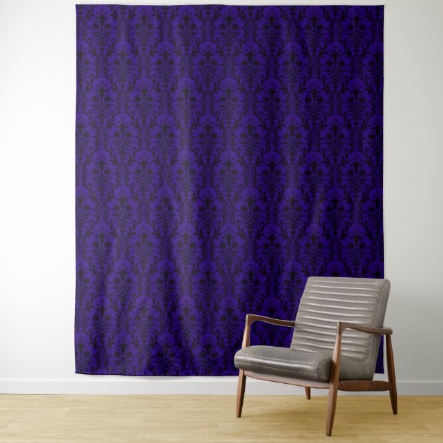 Schwarzer Damast auf Lila, elegantem Hintergrund Wandteppich (Beispiel)