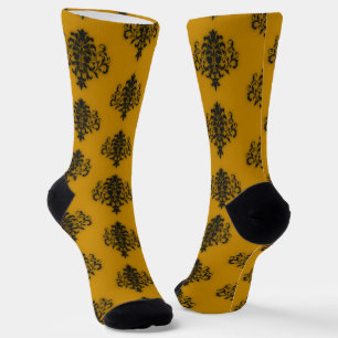 Schwarzer Damast auf Senfgelb Socken