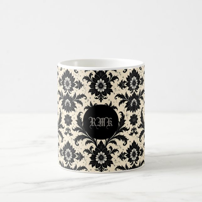 Schwarzer Damast auf Sepia Kaffeetasse (Mittel)