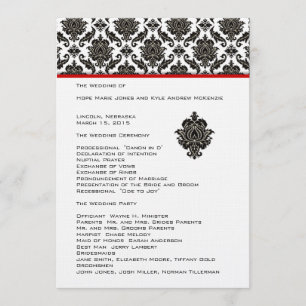 Schwarzer Damast auf weißem Hochzeitsprogramm mit  Programm