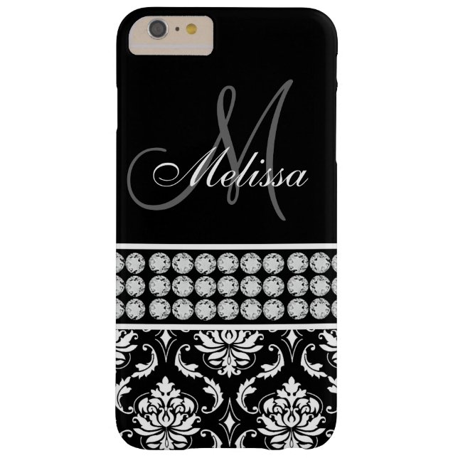 Schwarzer Damast Druckdiamanten personalisiert Case-Mate iPhone Hülle (Rückseite)