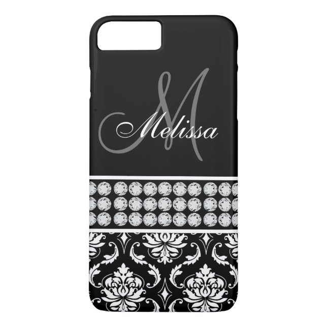Schwarzer Damast Druckdiamanten personalisiert Case-Mate iPhone Hülle (Rückseite)