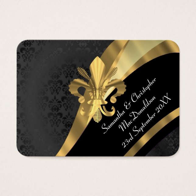 Schwarzer Damast, goldene Gastgeschenk Hochzeit da (Vorderseite)