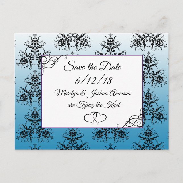 Schwarzer Damast Hochzeit Save the Date Postkarte (Vorderseite)
