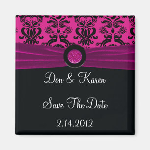 Schwarzer Damast, Magenta Save the Date Magnet