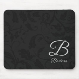 Schwarzer Damast mit Silver Monogram Mousepad