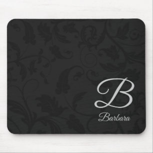 Schwarzer Damast mit Silver Monogram Mousepad