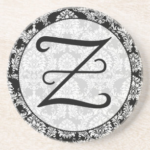 Schwarzer Damast-Monogramm-Untersetzer personalisi Untersetzer