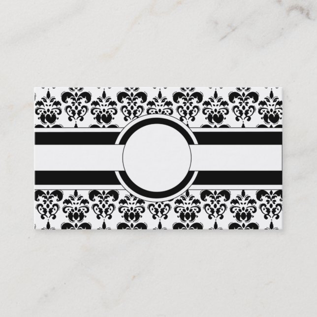 Schwarzer Damast & Monogramm Visitenkarte (Vorderseite)