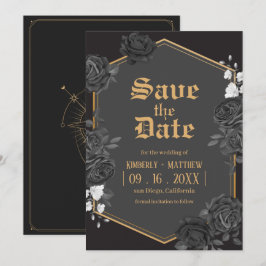 Schwarzer Damast Rose Save the Date Hochzeit Einladung