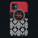 Schwarzer Damast-roter Anfangsname Case-Mate iPhone Hülle<br><div class="desc">Schwarzer Damast,  rote Monogramm-Initiale. Entwurf durch Elke Clarke ©2011. Völlig kundengerecht. Personifizieren Sie mit Ihrem Namen,  Monogramminitiale.</div>