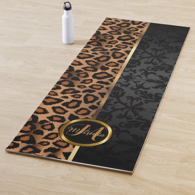 Schwarzer Damast und brauner Leopard Yogamatte (Beispiel)