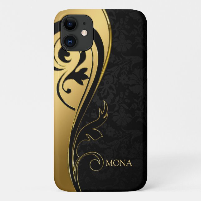 Schwarzer Damast und schwarzer Swirl Case-Mate iPhone Hülle (Rückseite)