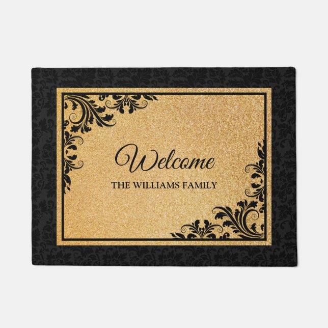 Schwarzer Damast und Wirbel Türmatte (Vorderseite)